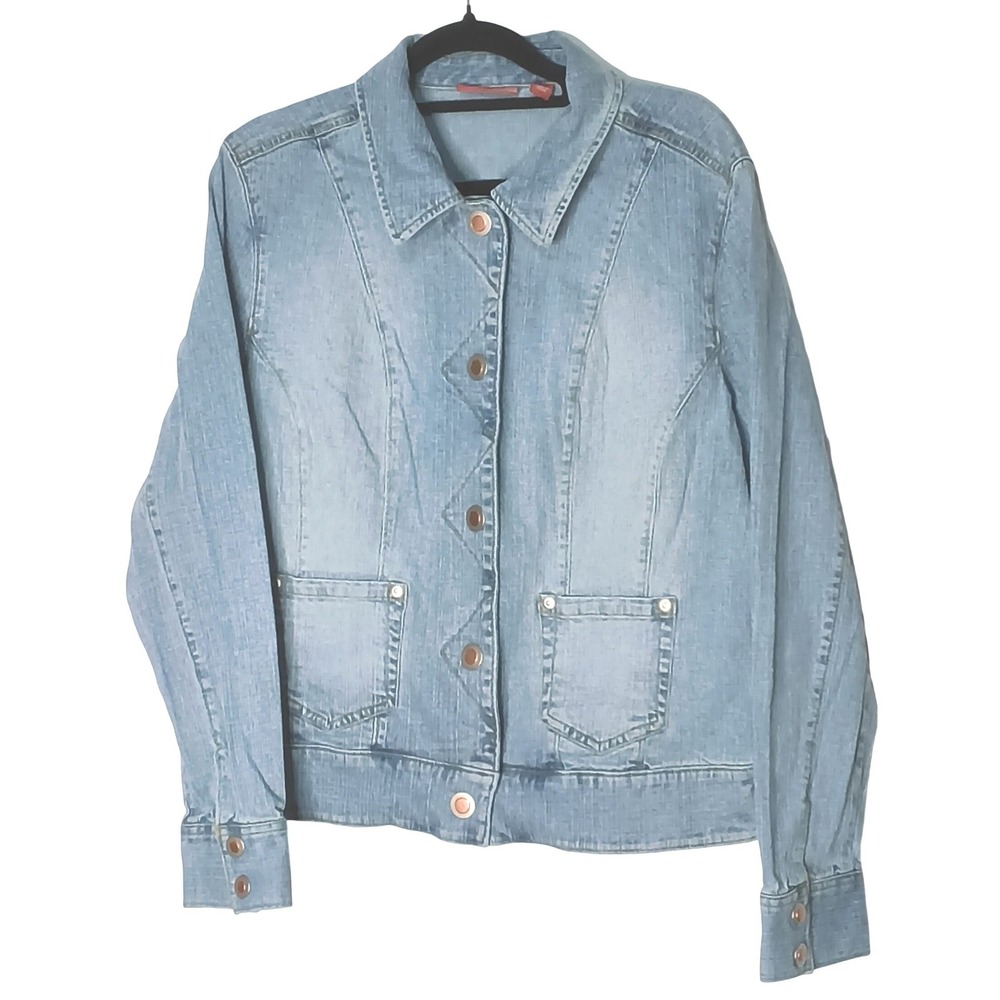 Nordstrom Denim Jacket Womens Size M Blue‎ Stretch Button Up Long Sleeve Y2K